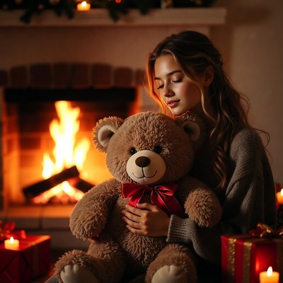 Cozy winter evening by the fireplace