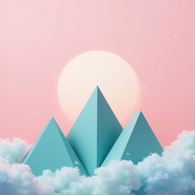 Colorful pyramids with sun in sky