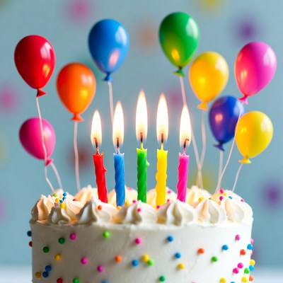 Colorful birthday cake with candles
