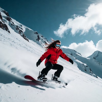 Snowboarder in the mountains on a sunny day