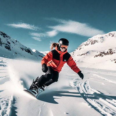 Snowboarding on winter mountain