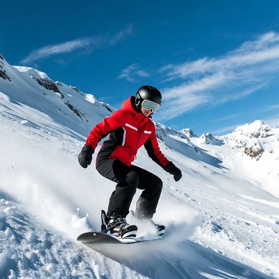 Snowboarder in mountain landscape