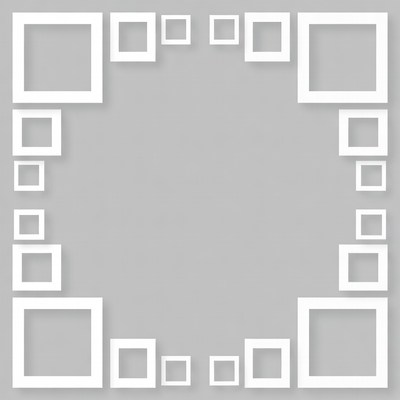 Simple white square frames on gray background