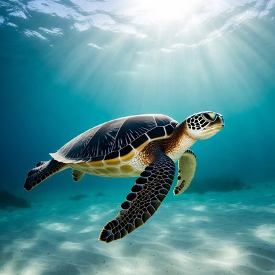 Sea turtle swimming in ocean water