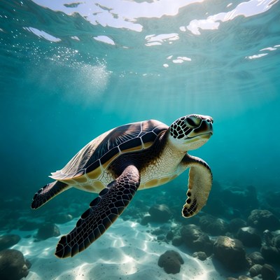 Sea turtle swimming in clear water