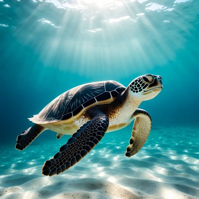 Sea turtle swims in clear water