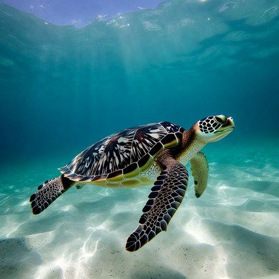 Swimming turtle in clear water