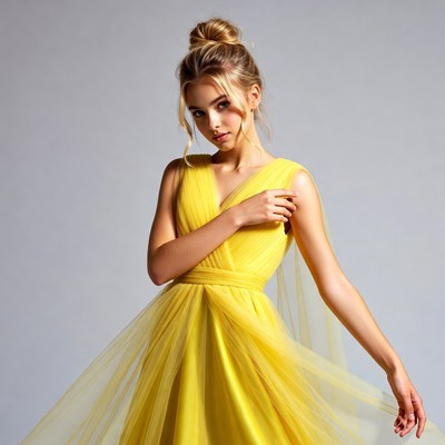 Young woman poses in bright dress