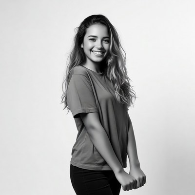 Smiling girl in black and white