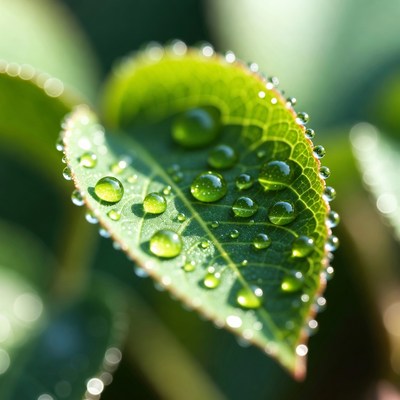 Dew drops on green leaves