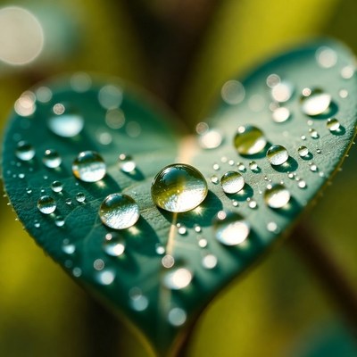Water droplets on a green leaf