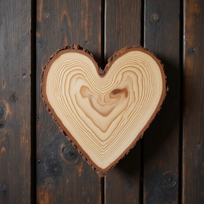 Heart-shaped wooden decoration on wall
