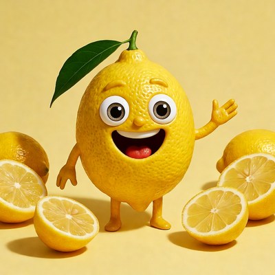 Cheerful lemon with sliced fruit