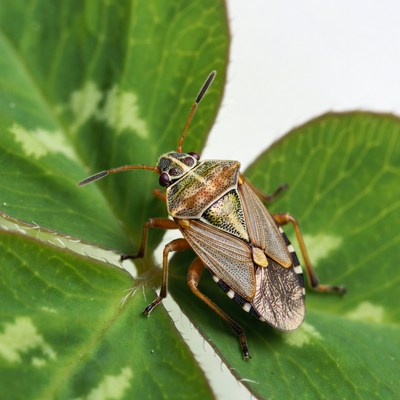 Insect on green leaf in close-up