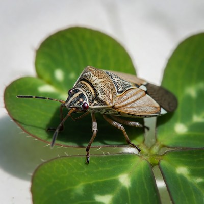 Insect on green leaf in sunlight