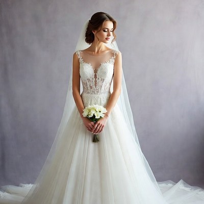 Bride posing with bouquet in wedding dress