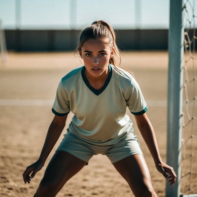 Young player in soccer goalpost
