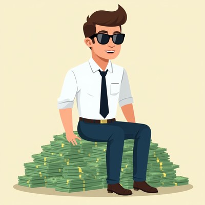 Man sitting on stack of money