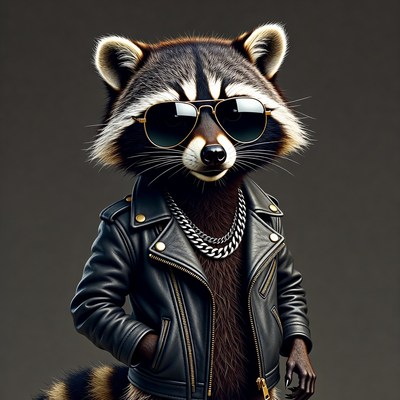 Cool raccoon in leather jacket