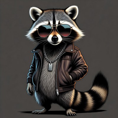 Cartoon raccoon in sunglasses and jacket