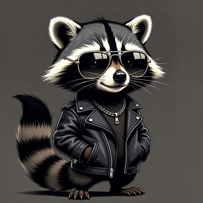 Raccoon in sunglasses and leather jacket
