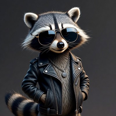 Raccoon in sunglasses poses for fun