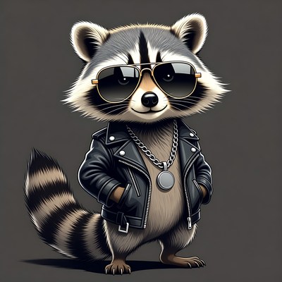 Raccoon wearing sunglasses and leather jacket