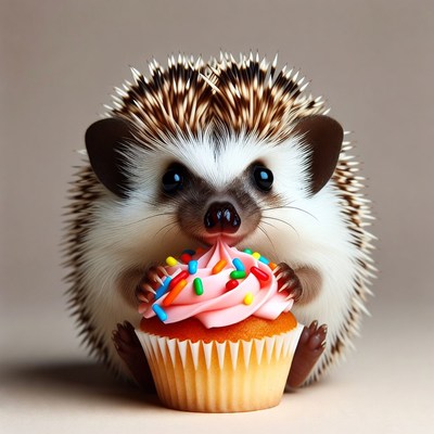 Cute hedgehog with a cupcake
