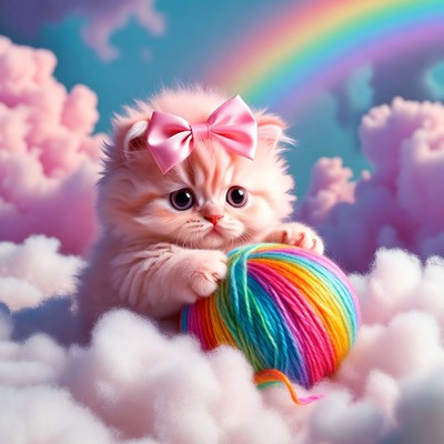 Cute kitten plays with yarn