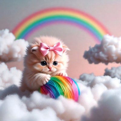 Cute kitten playing with colorful yarn