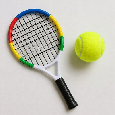 Tennis racket and ball on surface