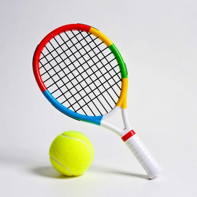 Colorful tennis racket and ball