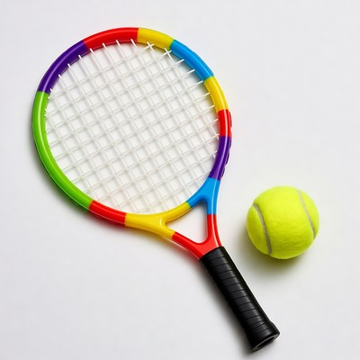 Colorful tennis racket and ball set