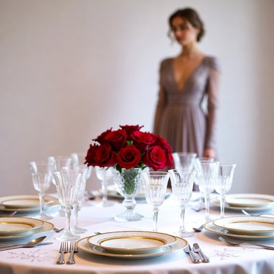 Elegant dining setting with roses