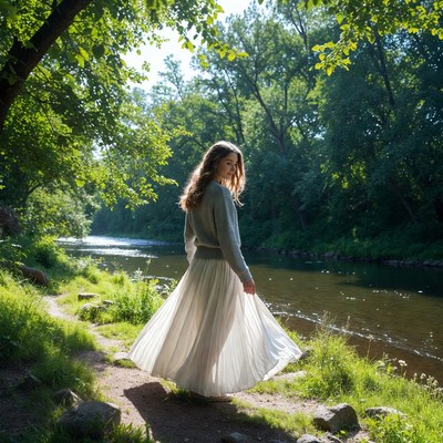 Woman walking by the river
