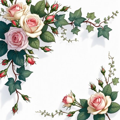 Floral design with roses and ivy