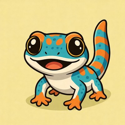 Cute cartoon gecko with bright colors