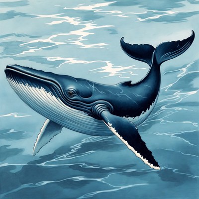 Humpback whale swimming in ocean