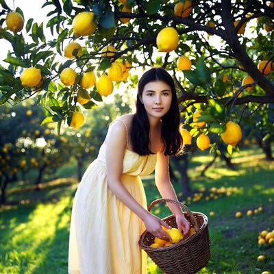 Picking lemons in a sunny orchard