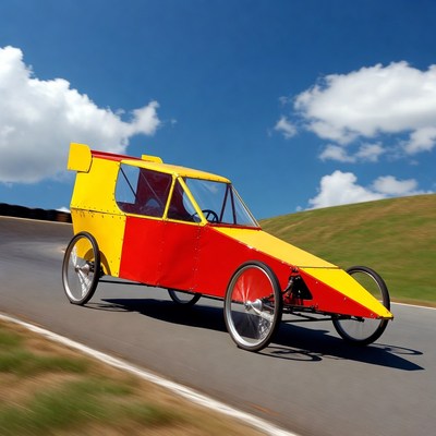 Bright colored vehicle racing on track