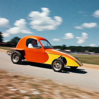 Colorful car racing on a sunny day