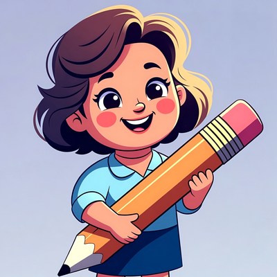 Girl holding a big pencil