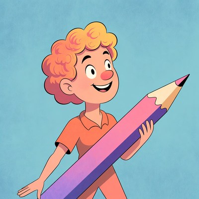 Child with large colored pencil