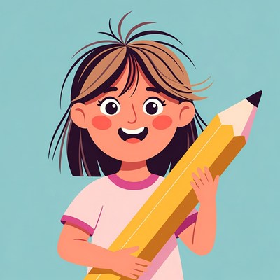 Girl holding a large pencil