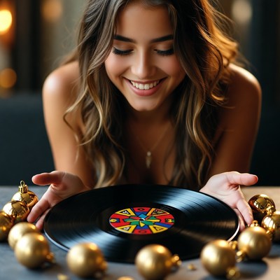 Enjoying a record with decorations