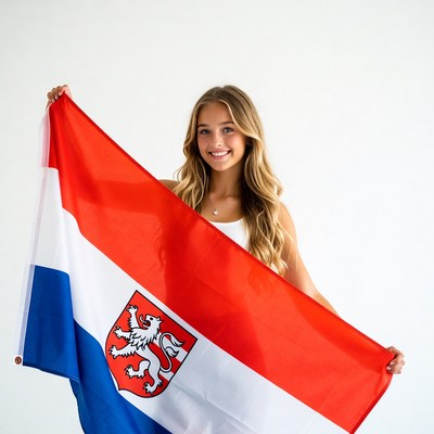 Young woman holding a flag