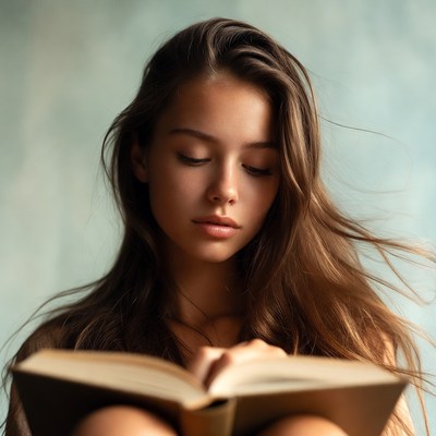 Young woman reading a book indoors