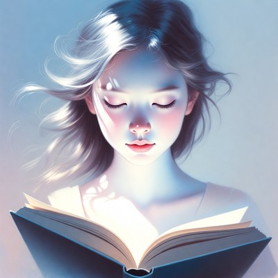 Girl reading a book with soft light