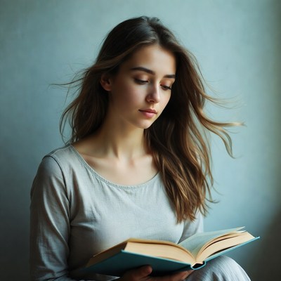 Young woman reading a book at home
