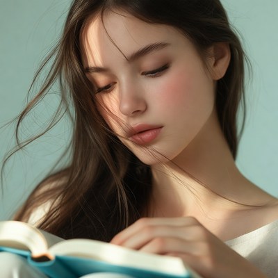 Young woman reading a book indoors